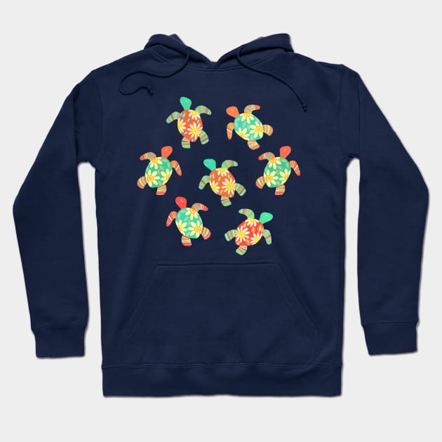 Cute Flower Child Hippy Turtles on Dark Hoodie by micklyn